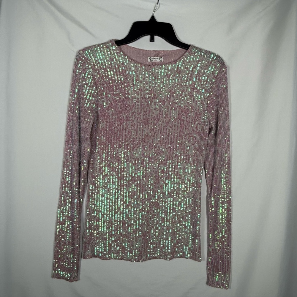 Free People Gold Rush Sequin Top In Champagne Float Pink, Size Small, NWOT.